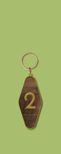 Wooden keychain that says 2.